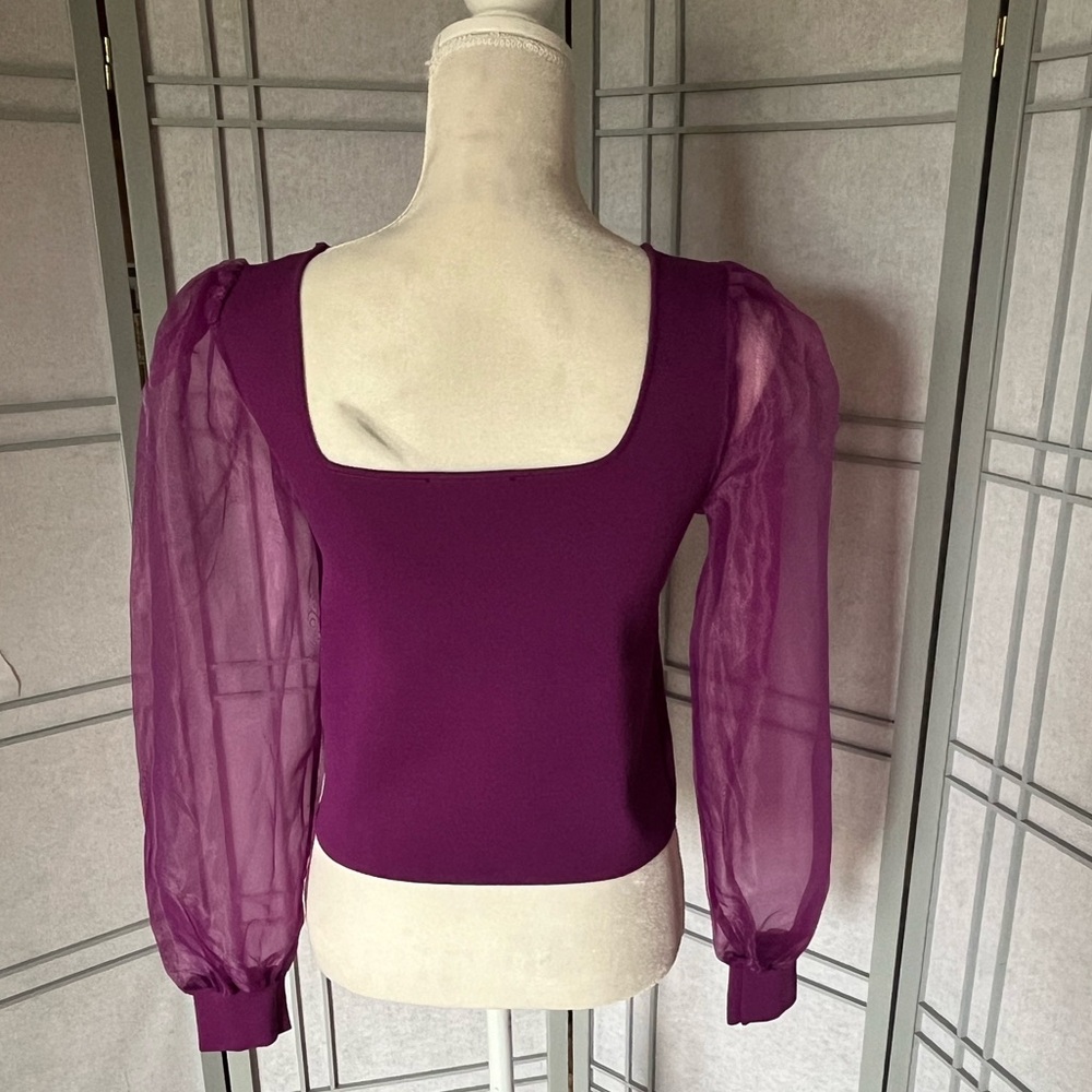 House of Harlow 1960 Purple Sheer Sleeve Blouse - Picture 6 of 10
